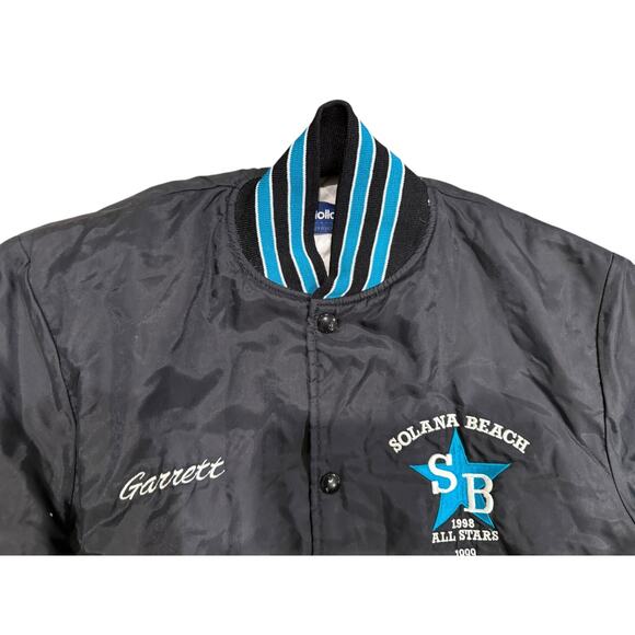 Vintage Black Snap Button Baseball Jacket Solana Beach All Stars 1998 Size S - Picture 2 of 6